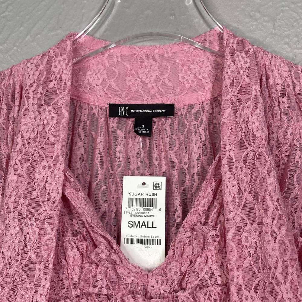 NWT Inc International Concepts Evening Mauve Sheer Ruffled Lace Blouse S… - Picture 7 of 9
